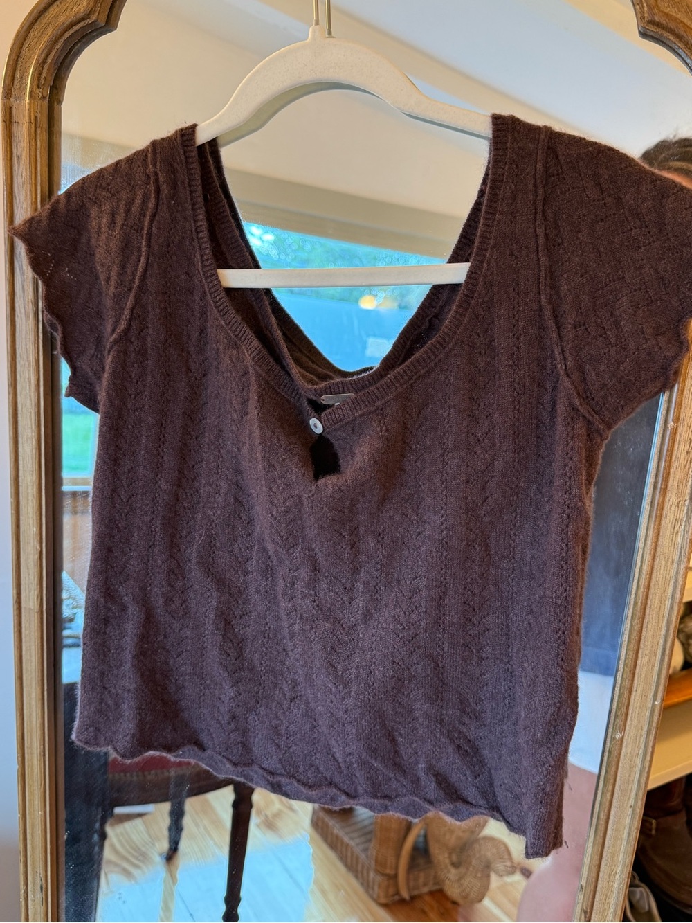 Free People Short Sleeve Cable Knit Scoop Neck Top - Brown